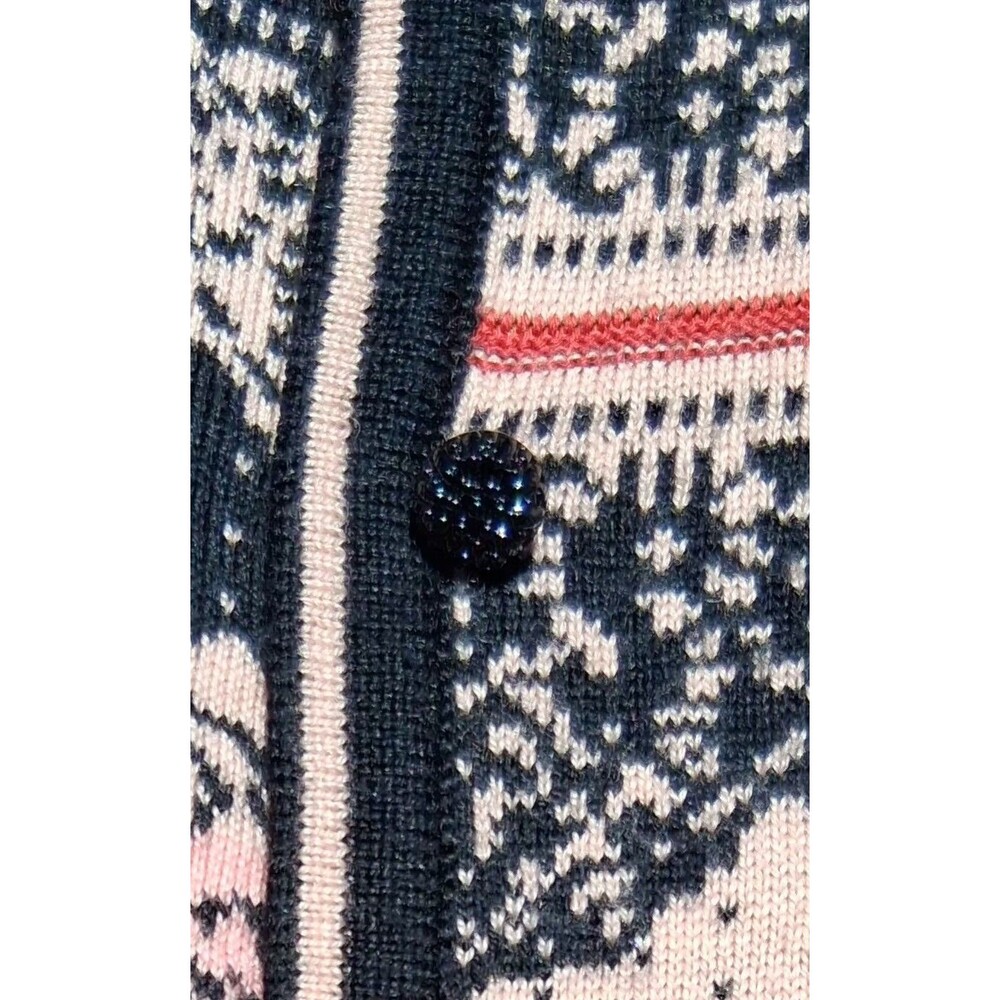 Oleana Norwegian Silk Merino Wool Cardigan Sweater Pink Black Nordic Knit XL - Picture 7 of 9